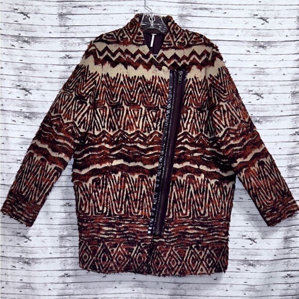 Free People Tribal Patterned Faux Fur Coat